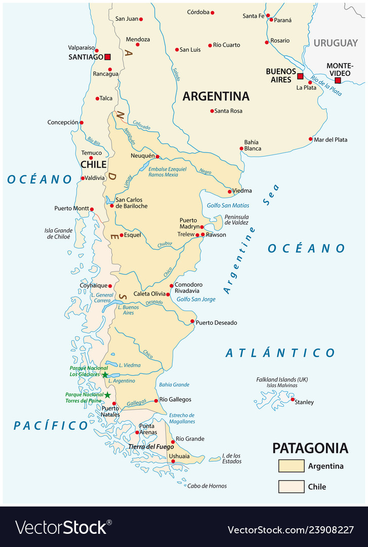 Map of patagonia the southern part south Vector Image