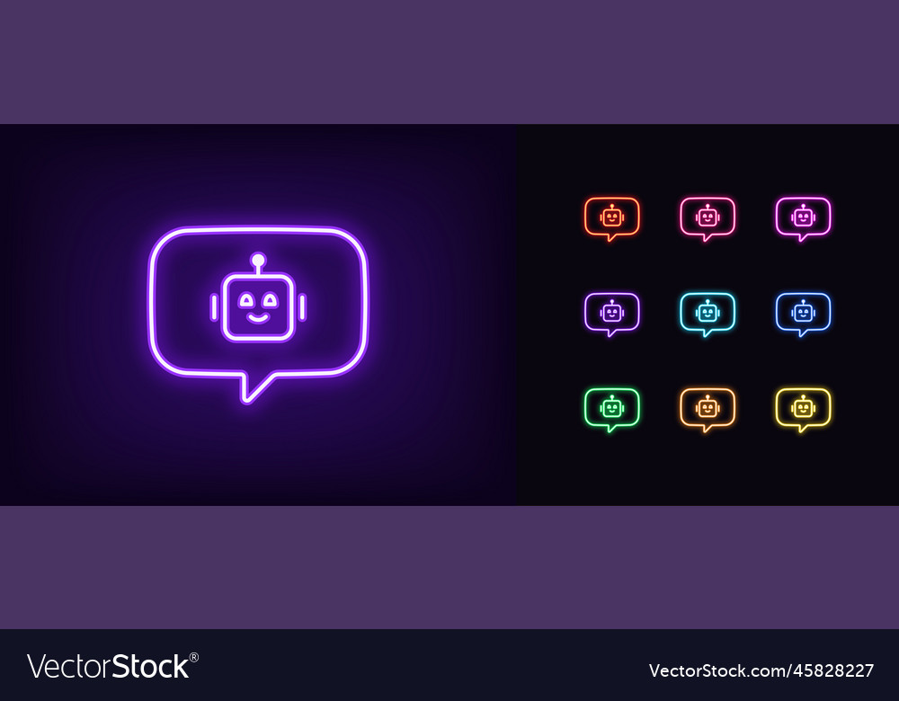 Outline neon bot message icon set glowing Vector Image Outline neon bot message icon set glowing
