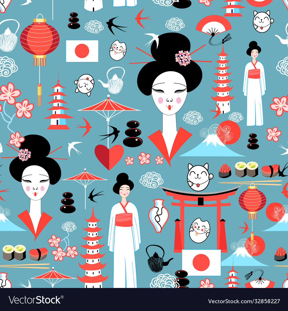 Pattern with various elements japanese vector image on VectorStock.