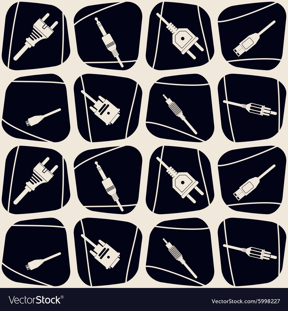 Seamless background with different power cord plug vector image Seamless background with different power cord plug