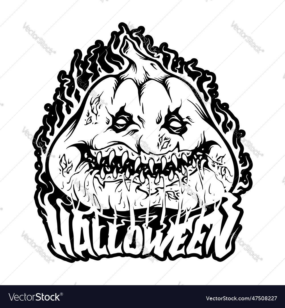 Spooky flaming pumpkins halloween lettering