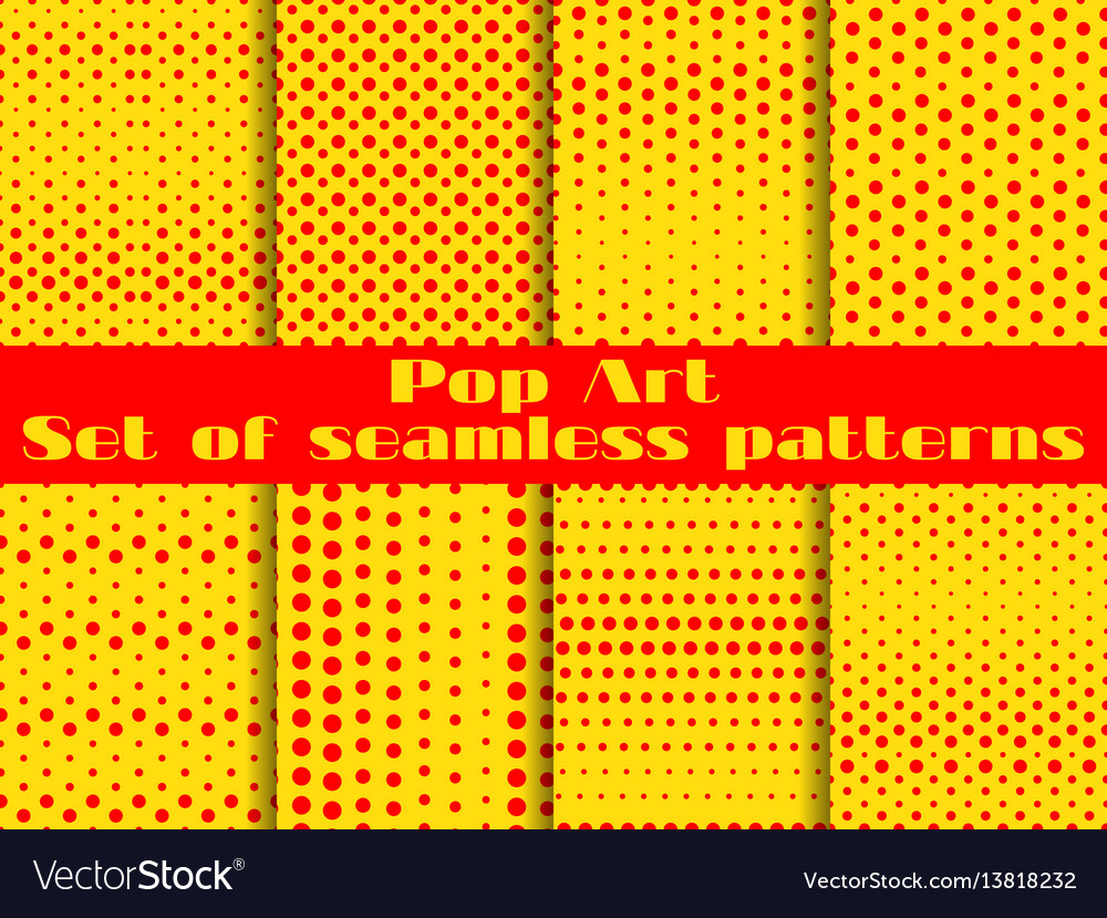 Dotted pop art seamless pattern background set vector image Dotted pop art seamless pattern background set