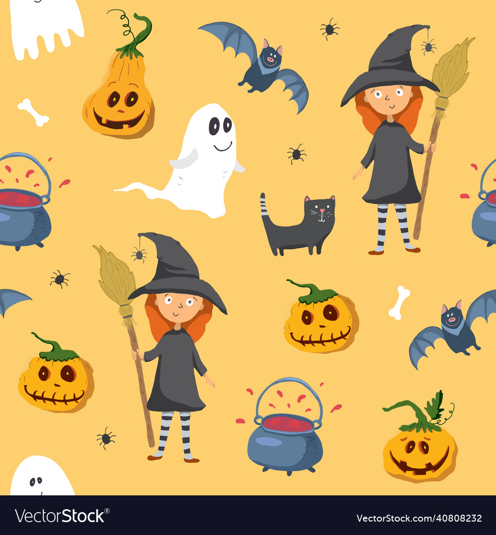 Halloween seamless pattern design cute cartoon vector image Halloween seamless pattern design cute cartoon