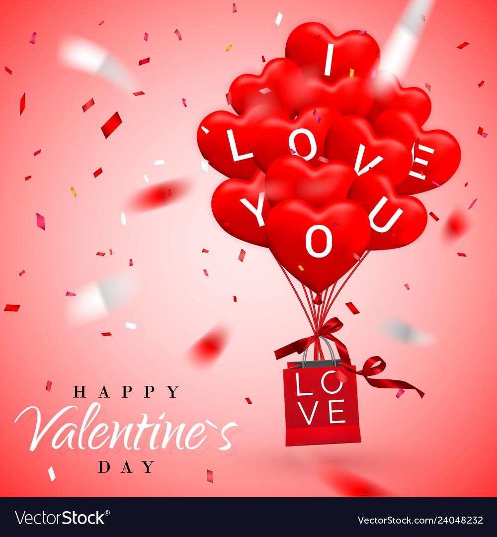 Happy valentines day background red balloon Vector Image