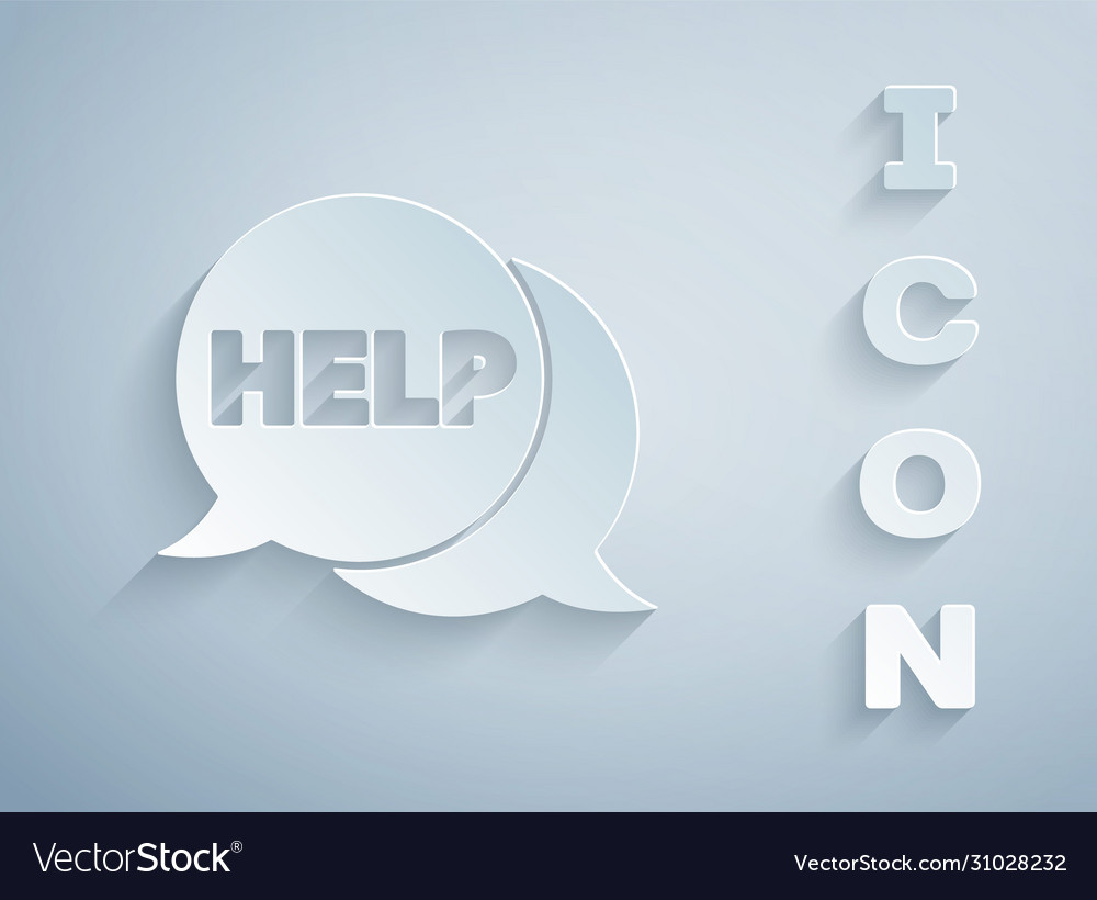 Paper cut speech bubble with text help icon vector image Paper cut speech bubble with text help icon