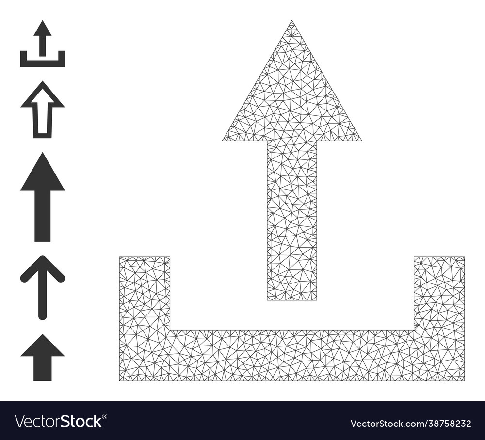 Polygonal network upload icon with simple symbols