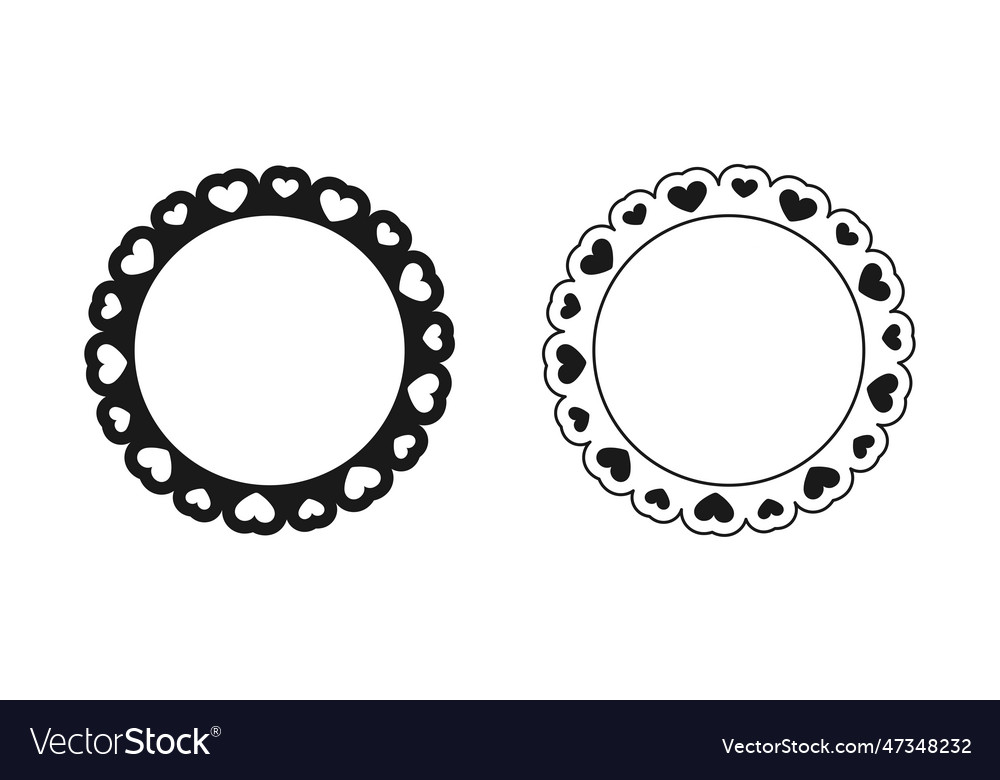 Round scalloped frame with hearts pattern set Vector Image Round scalloped frame with hearts pattern set