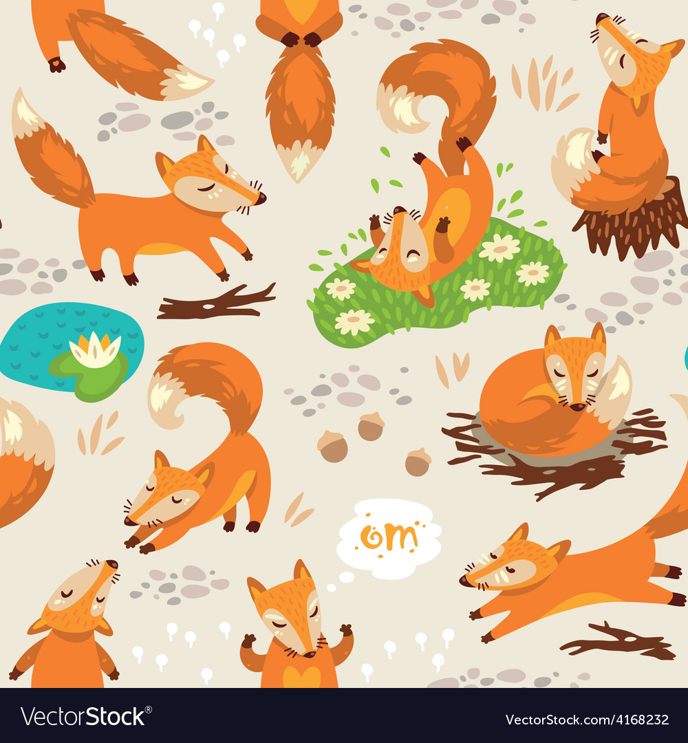 Seamless pattern with little cute foxes