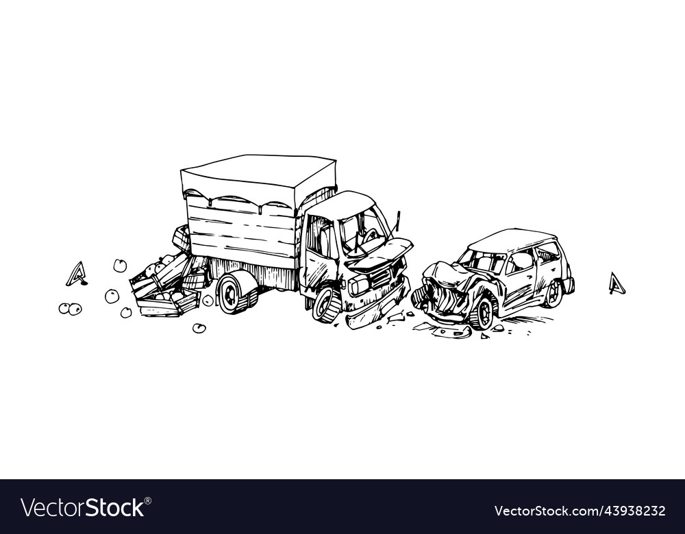 Urban traffic accident a wrecked truck and a car Vector Image