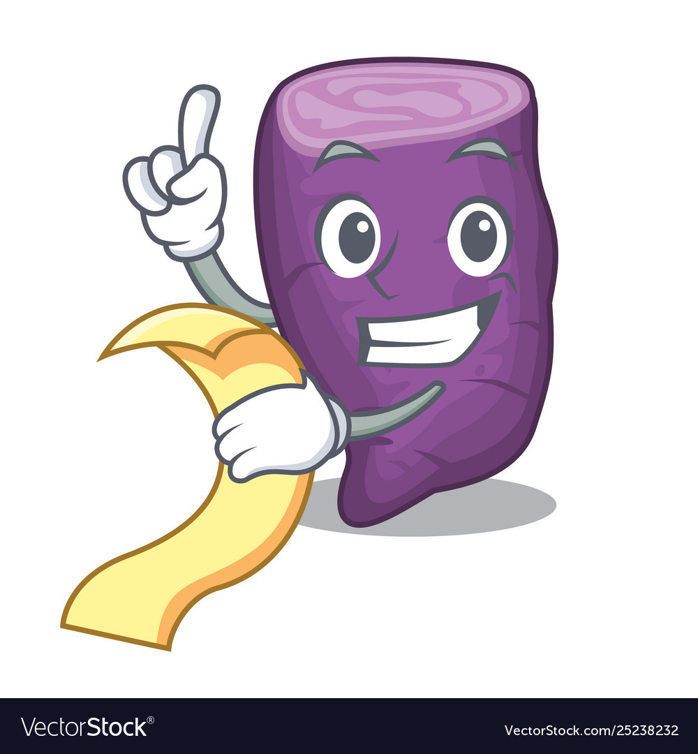 With menu purple sweet potato in mascot basket Vector Image