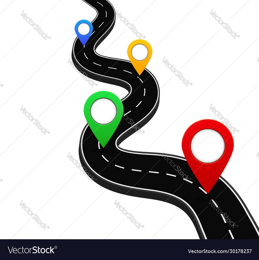 3d road with gps navigation pin route Royalty Free Vector