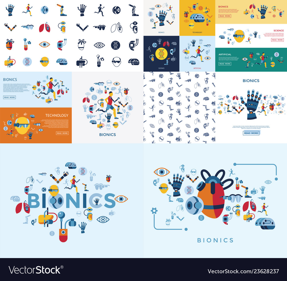 Bionics and artificial intelligence icon set vector image Bionics and artificial intelligence icon set