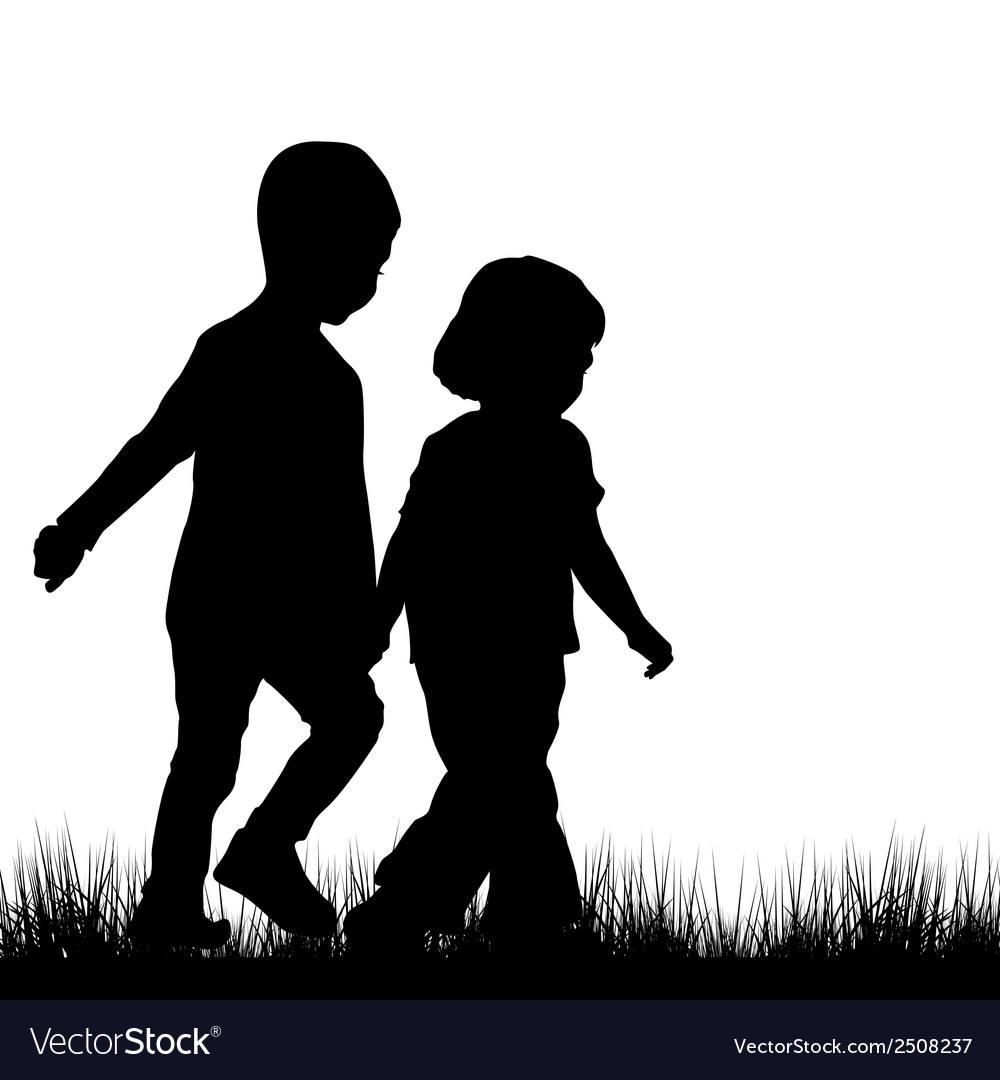 Children Silhouettes in Grass