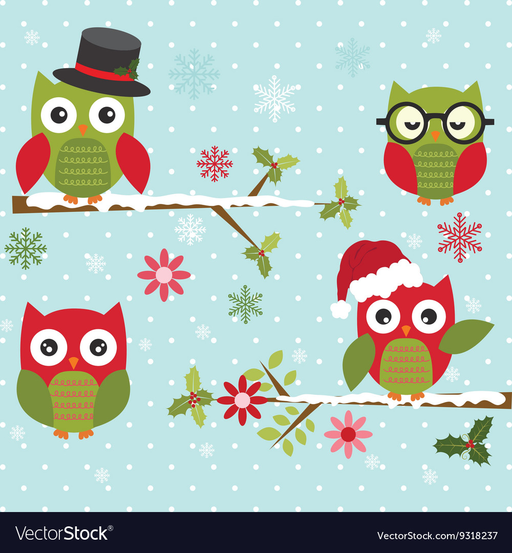 Download Christmas Cute Owl with Branch Royalty Free Vector Image