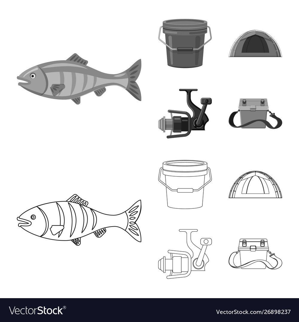 Isolierte Objekt Fisch und Angel-Icon-Set vector image Isolierte Objekt Fisch und Angel-Icon-Set