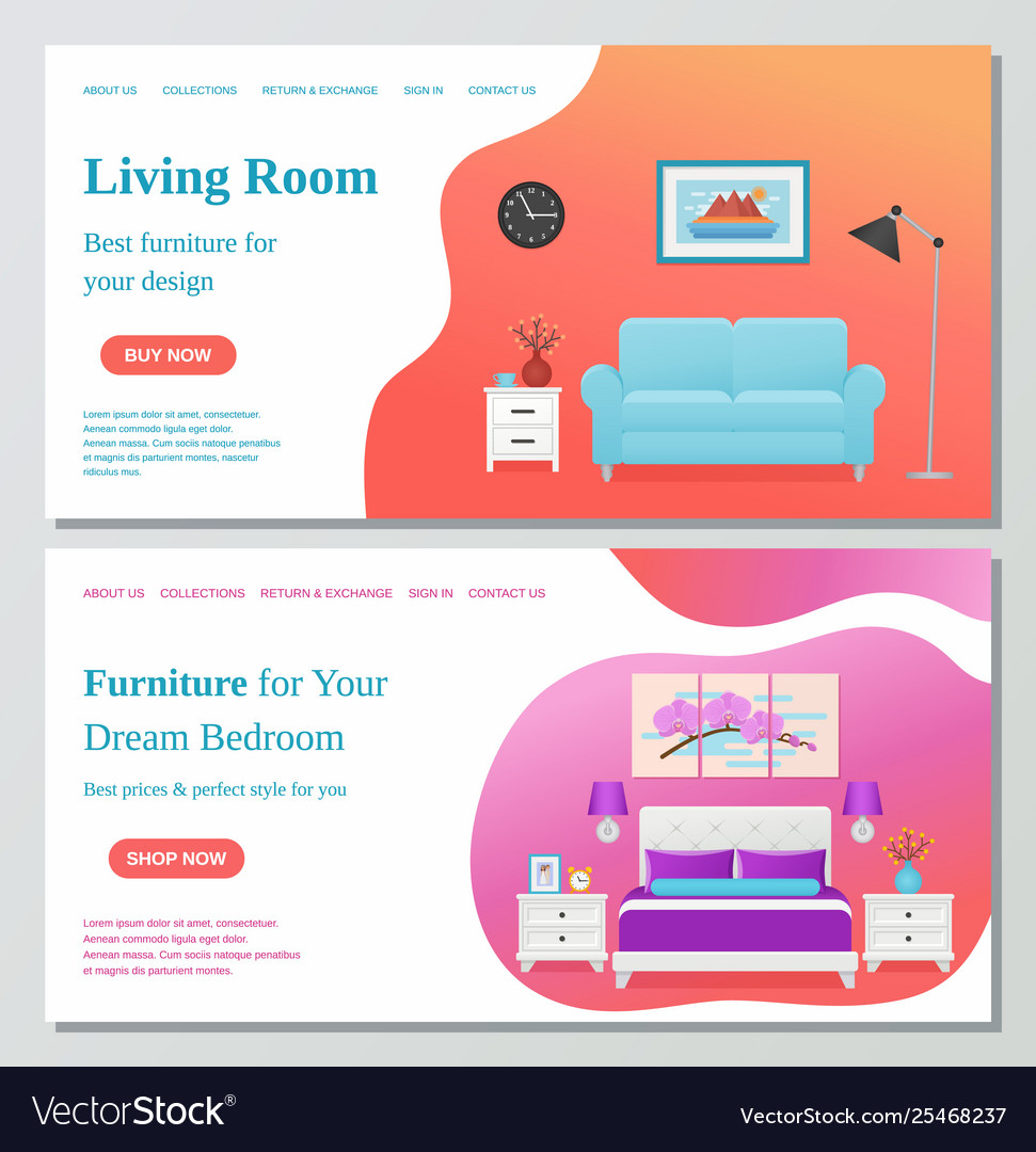 Living Room Bedroom Furniture Banner Concept Vector Image