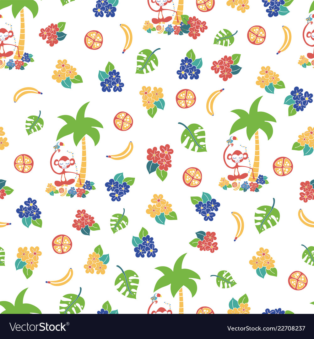 Monkey toucan tropical background pattern vector image Monkey toucan tropical background pattern
