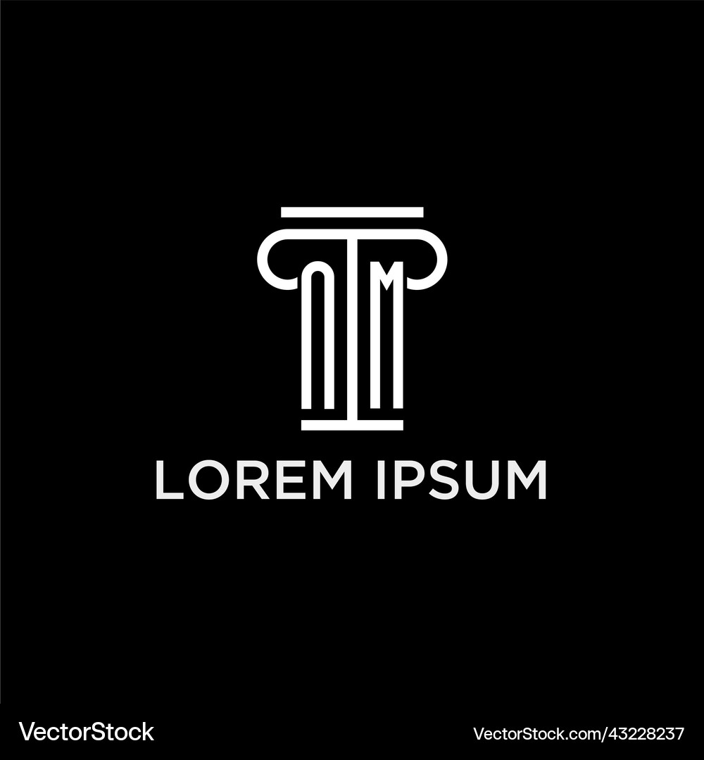 Nm monogram initial logo with pillar shape icon Vector Image