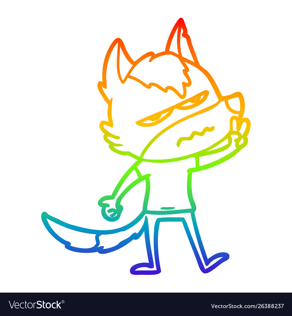 Rainbow gradient line drawing cartoon annoyed wolf