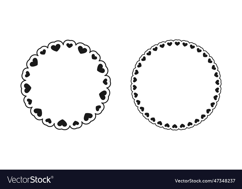 Round scalloped frame with hearts pattern set Vector Image Round scalloped frame with hearts pattern set