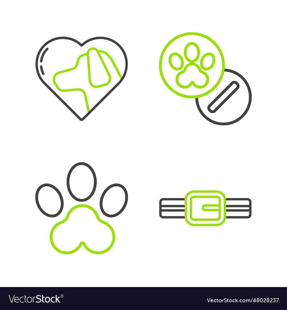 Set line collar with name tag paw print dog