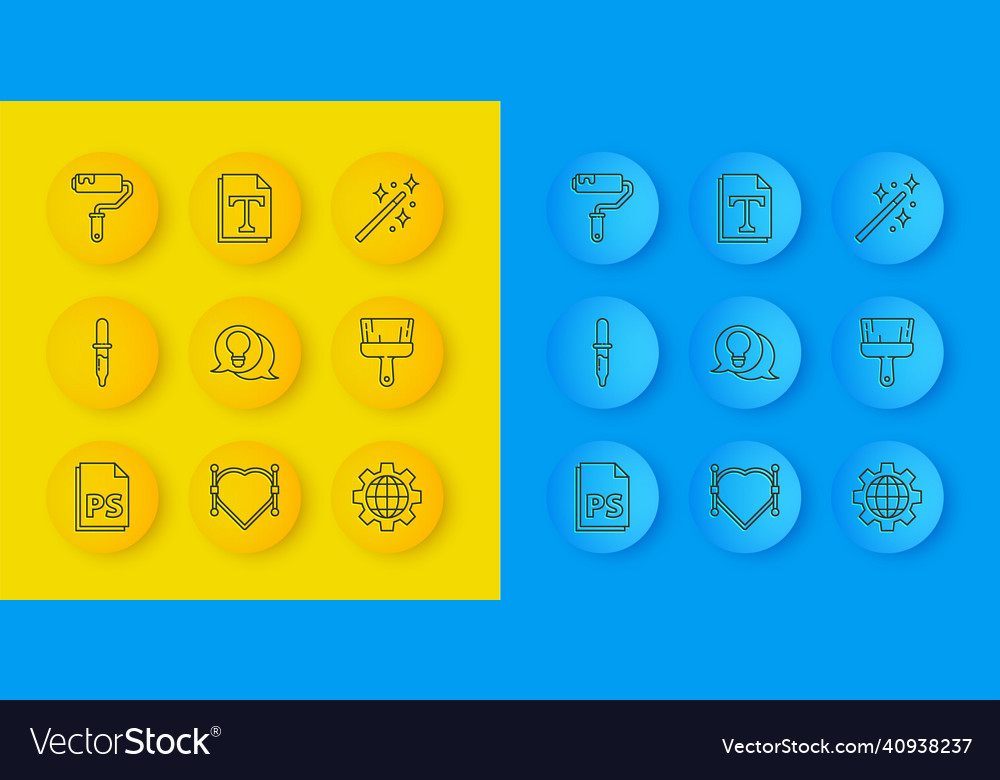 Set line ps file document pipette light bulb vector image Set line ps file document pipette light bulb