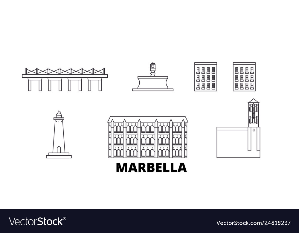 Spain marbella line travel skyline set vector image Spain marbella line travel skyline set