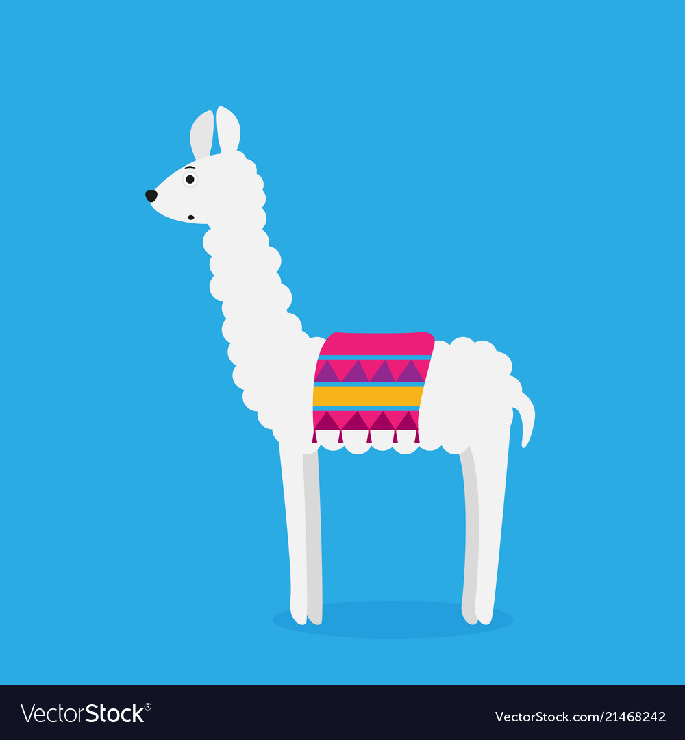 Cute cartoon llama drawing on bright background Vector Image