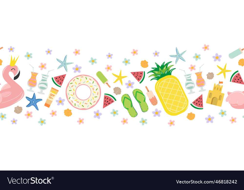 Horizontal pattern with summer beach elements vector image Horizontal pattern with summer beach elements