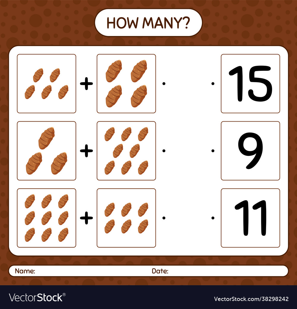 How many counting game with taro root worksheet vector image How many counting game with taro root worksheet