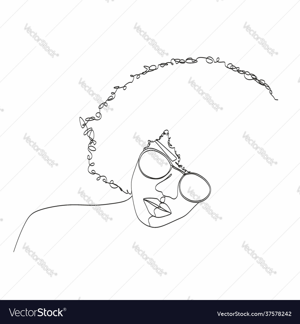 Line art woman face drawing black afro