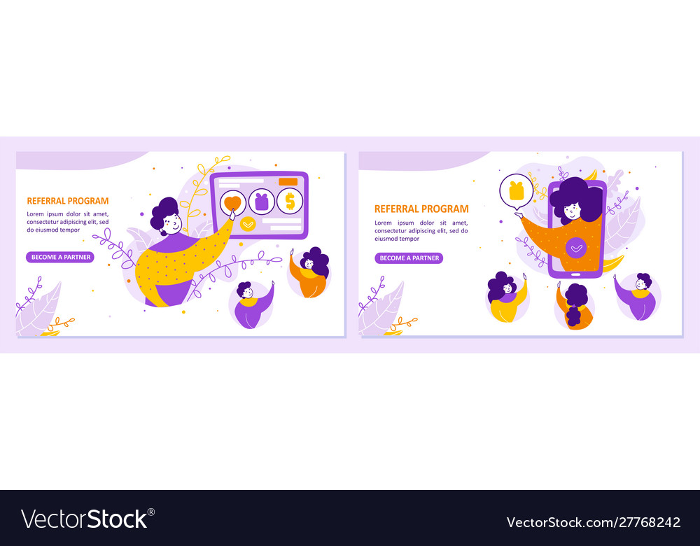 Referral program landing pages templates set Vector Image Referral program landing pages templates set