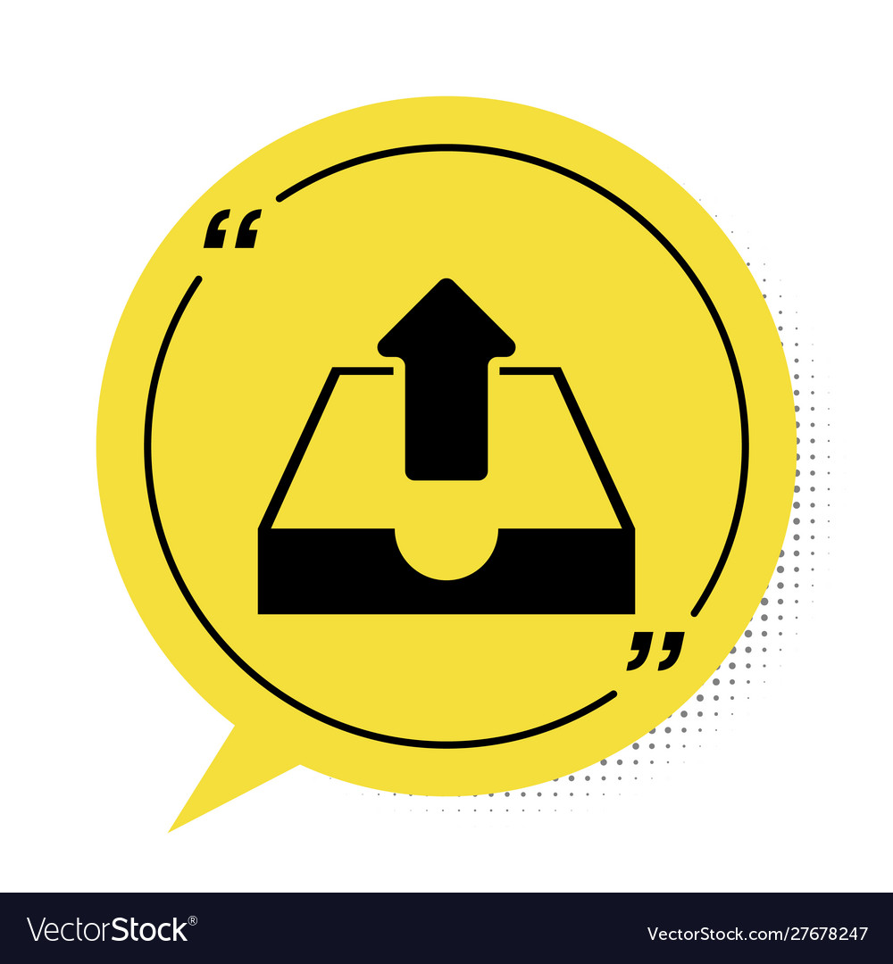 Black upload inbox icon isolated on white