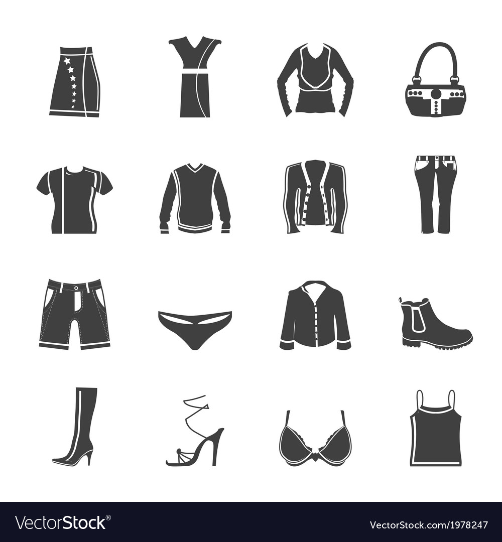 Clothing and dress icons Royalty Free Vector Image