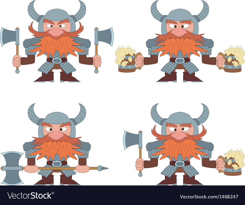 Dwarfs with beer mugs and axes set