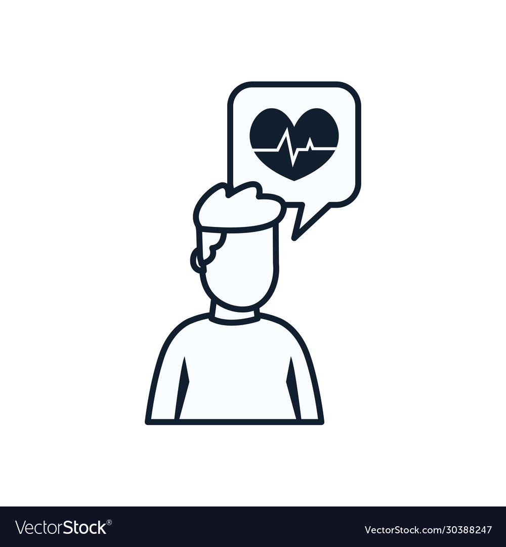 Man avatar with heart pulse line style icon
