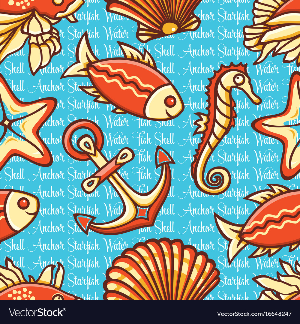 Marine seamless pattern with colorful figures