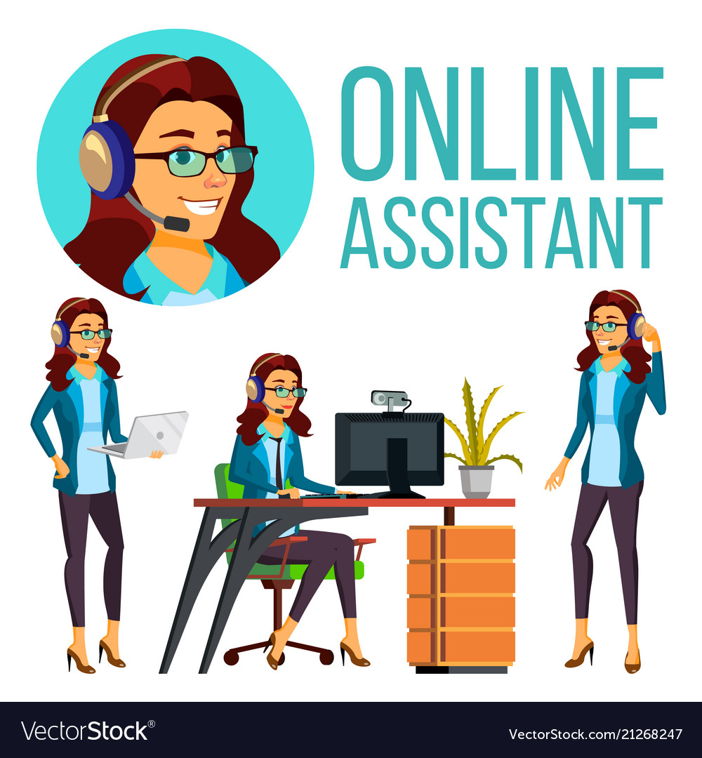 Online Assistant European Woman Headphone Vector Image