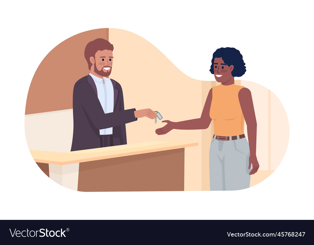 Receptionist giving keys to guest 2d isolated