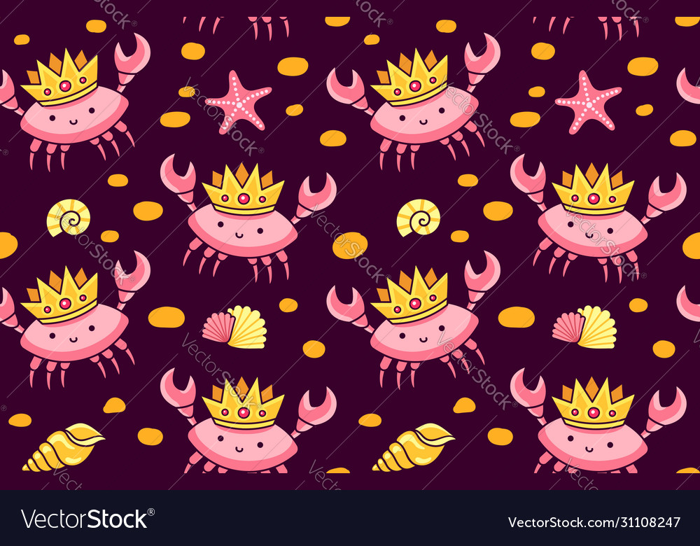 Seamless pattern with little crabs on a dark vector image Seamless pattern with little crabs on a dark