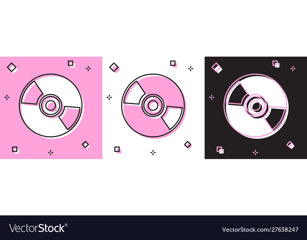 Set cd or dvd disk icon isolated on pink and white