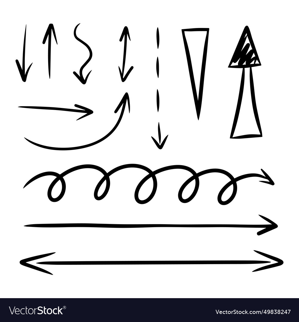 Set of arrows drawn by hand casually in different Vector Image Set of arrows drawn by hand casually in different
