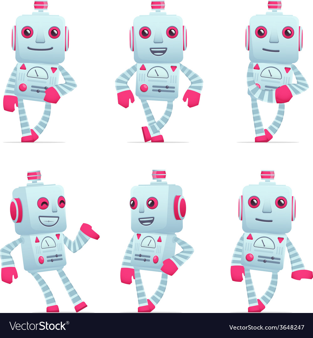 Set of robot character in different poses