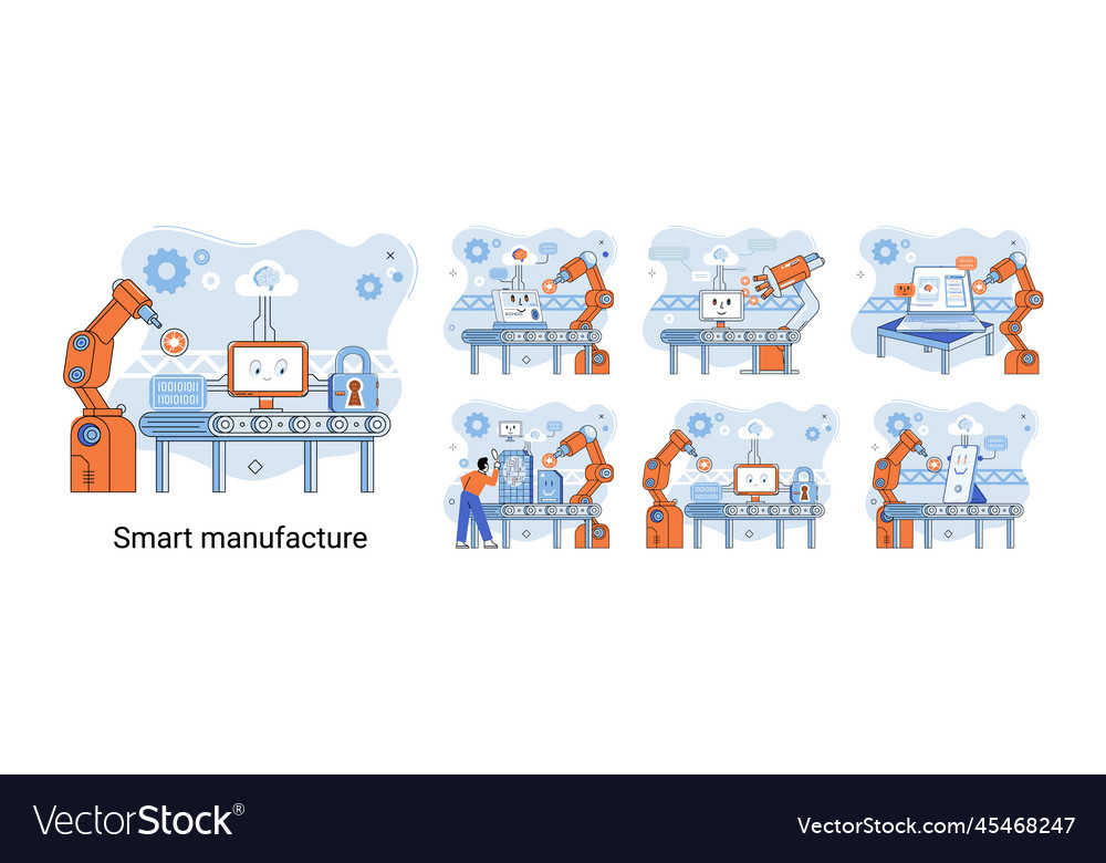 Smart manufacture metaphor with automated vector image Smart manufacture metaphor with automated