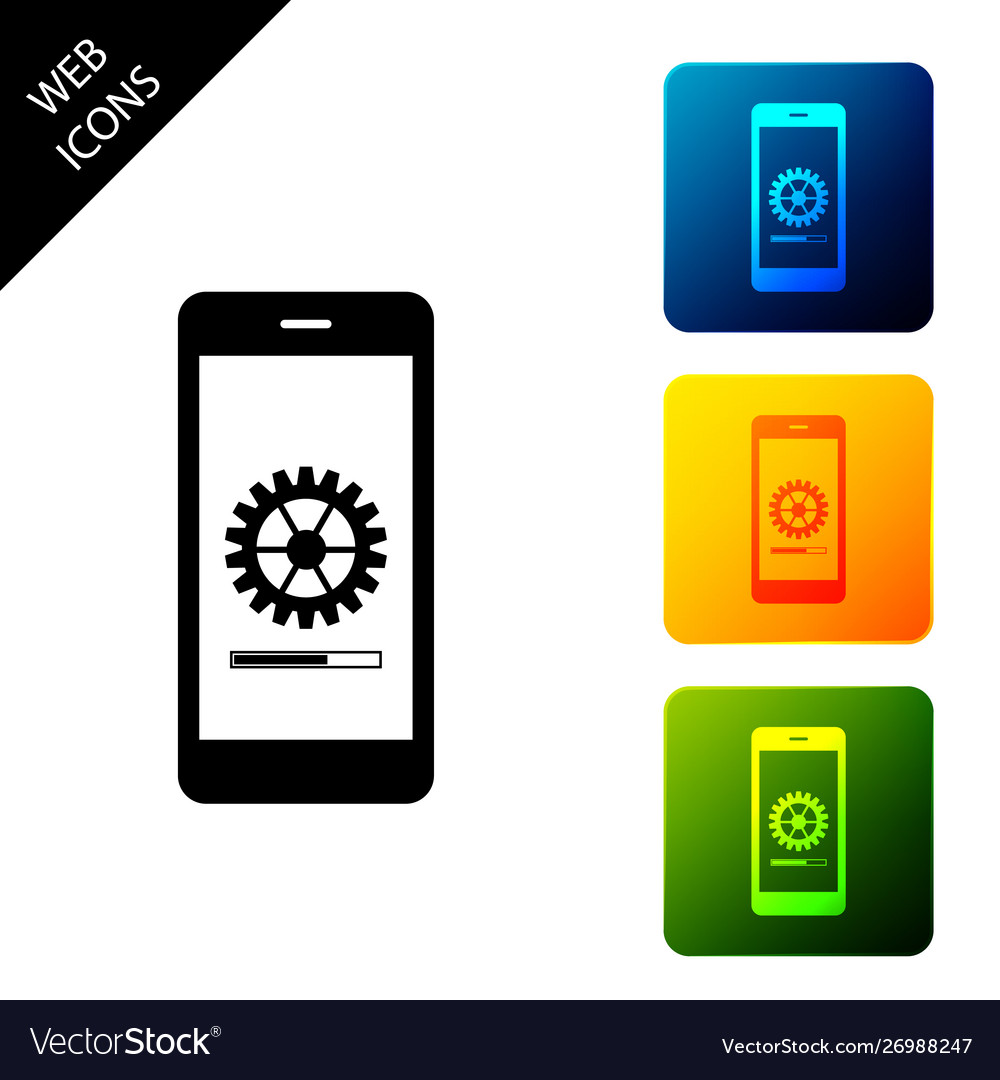 Smartphone update process with gearbox progress vector image Smartphone update process with gearbox progress