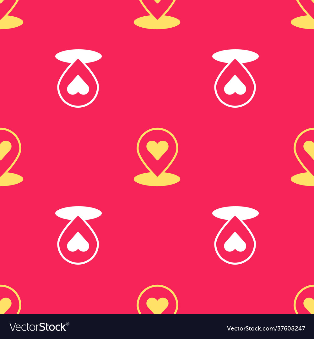 Yellow map pointer with heart icon isolated vector image Yellow map pointer with heart icon isolated