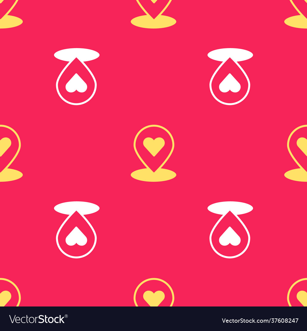 Yellow map pointer with heart icon isolated