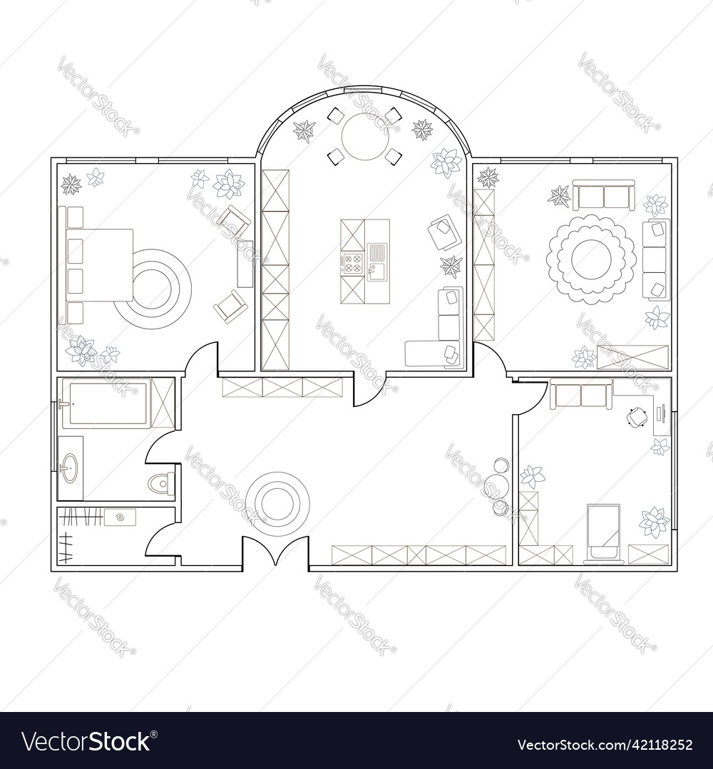Abstrakter Plan der Zwei-Zimmer-Wohnung vector image Abstrakter Plan der Zwei-Zimmer-Wohnung