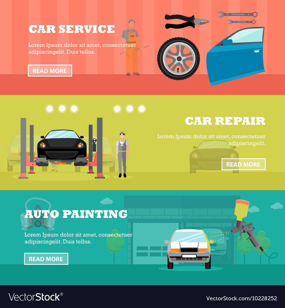 Car Repair Shop Concept Banners Auto Royalty Free Vector