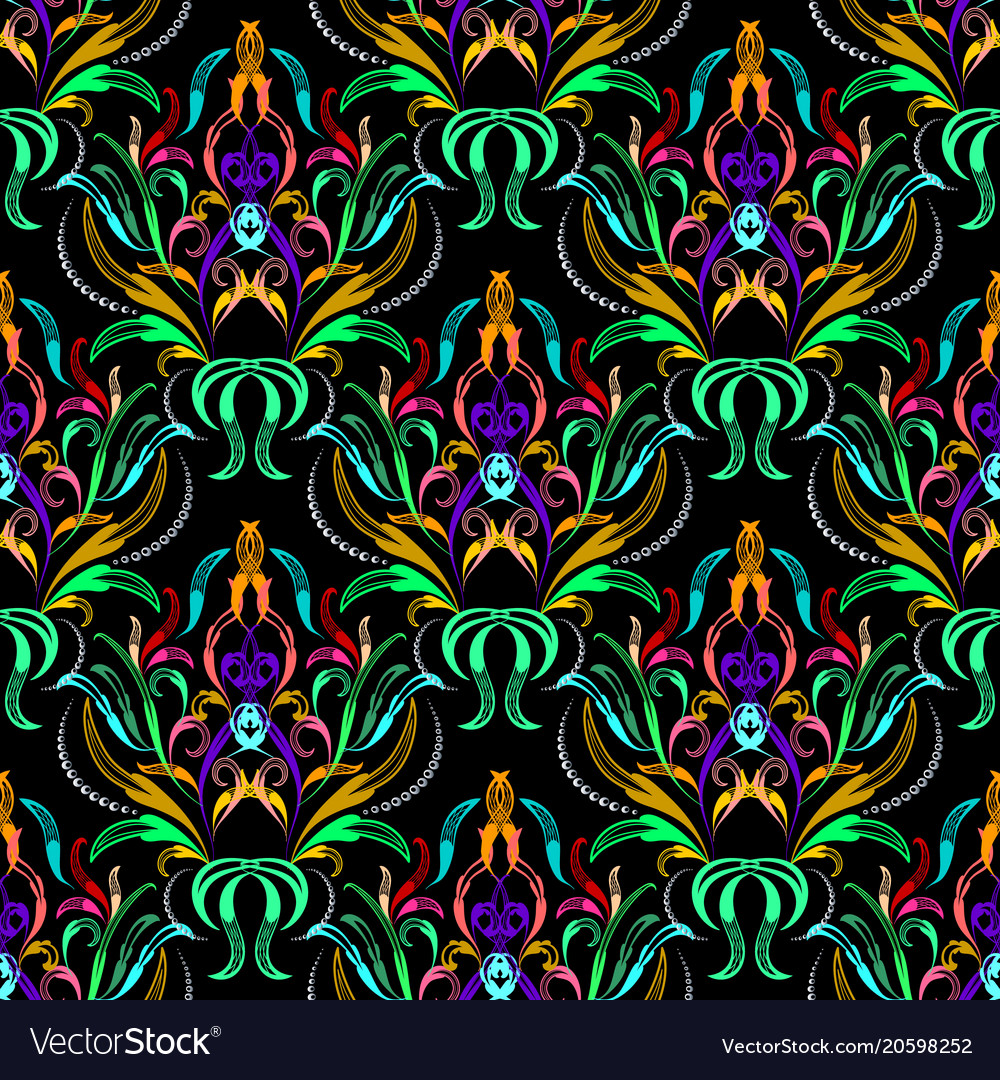 Colorful floral damask seamless pattern Royalty Free Vector